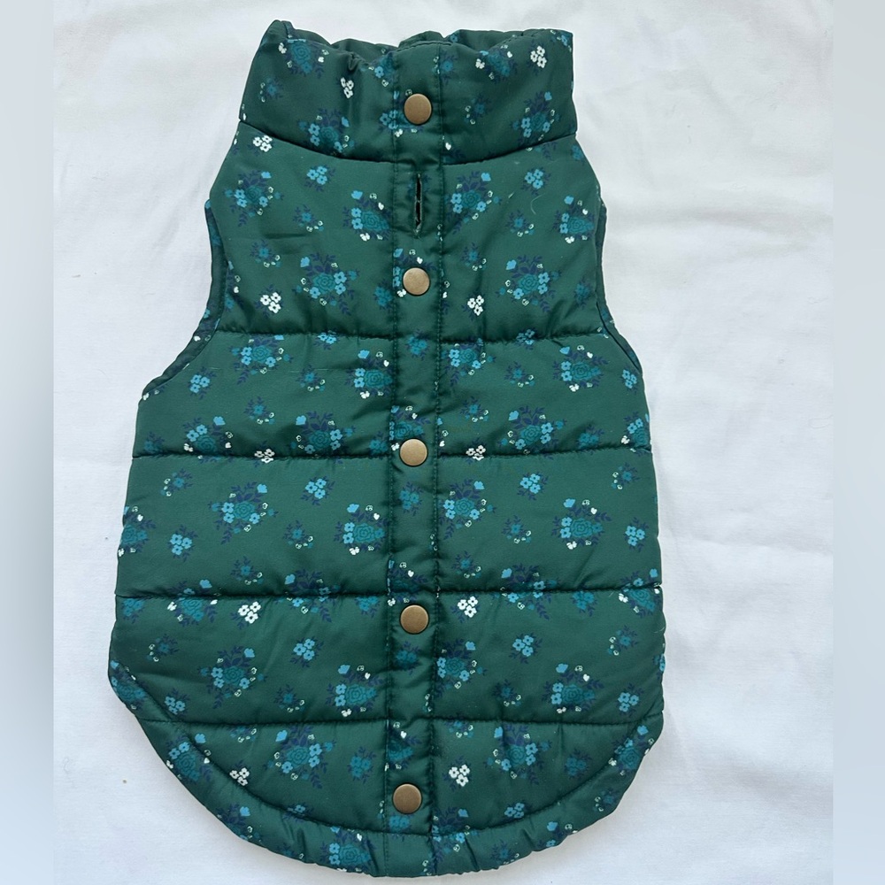 Play On! Green Floral Dog Puffer Vest - Size Large - Padded Winter Jacket